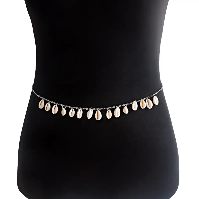 White Shell Chain-Shell Belly Chain-cowrie belly chain-shell jewelry-boho style- beach outfit-beach wear-beach jewelry