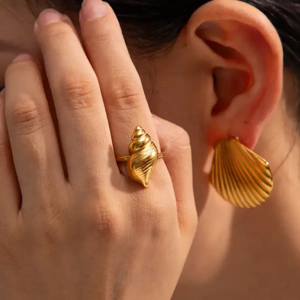 Spiral Conch Shell Ring-boho chic style-shell ring-gold shell ring-bohemian jewelry