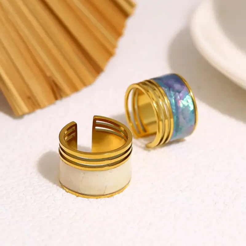 strata-cuff-shell-ring-white_shell ring-golden shell ring-shell ring-shell jewelry-beach outfit ring-beach style-boho style-bohemian jewelry