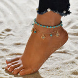 shell anklet-shell jewelry-boho style-beach outfit-Boho Shell & Charm Anklet Set -shell jewelry-boho style-beach outfit-boho chic style-bohemian jewelry-coastal look-beach style