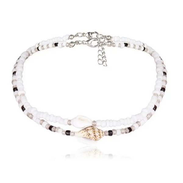 White Choker Necklace with Black Pearls Set