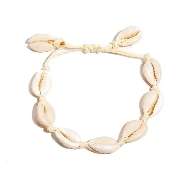 White Cowrie Shell Anklet -shell anklet-shell jewelry-boho style-beach outfit
