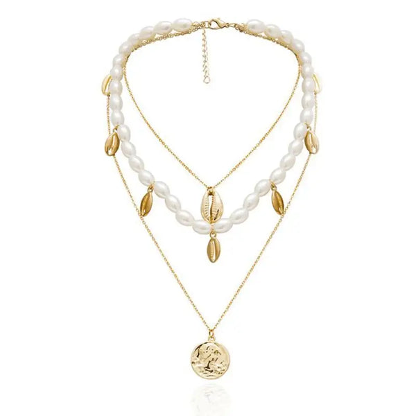 White Gold Medallion Shell Necklace