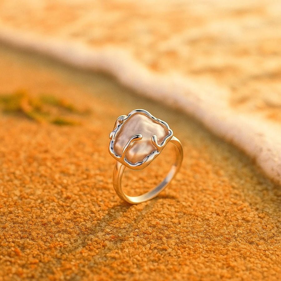Shell ring-sterling silver shell ring-pearl ring-silver pearl ring-beach outfit-wedding ring-boho chic jewelry