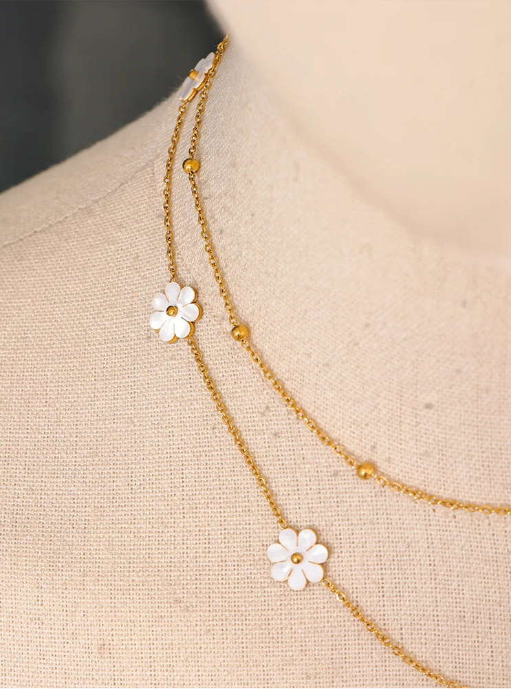 Blossom Gold Daisies Layered Shell Necklace & Anklet-shell ankelt-shell necklace-nacre necklace-nacre anklet-shell jewelry-