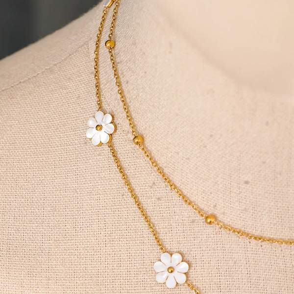 Blossom Gold Daisies Layered Shell Necklace & Anklet-shell ankelt-shell necklace-nacre necklace-nacre anklet-shell jewelry-