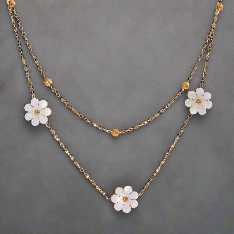 Blossom Gold Daisies Layered Shell Necklace & Anklet-shell ankelt-shell necklace-nacre necklace-nacre anklet-shell jewelry-