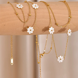 Blossom Gold Daisies Layered Shell Necklace & Anklet-shell ankelt-shell necklace-nacre necklace-nacre anklet-shell jewelry-
