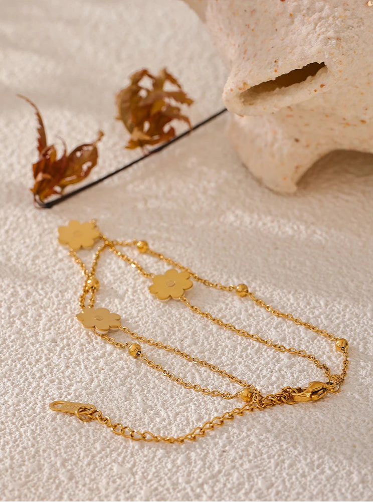 Blossom Gold Daisies Layered Shell Necklace & Anklet-shell ankelt-shell necklace-nacre necklace-nacre anklet-shell jewelry-
