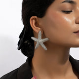 shell earrings-silver starfish earrings-shell jewelry-starfish earrings