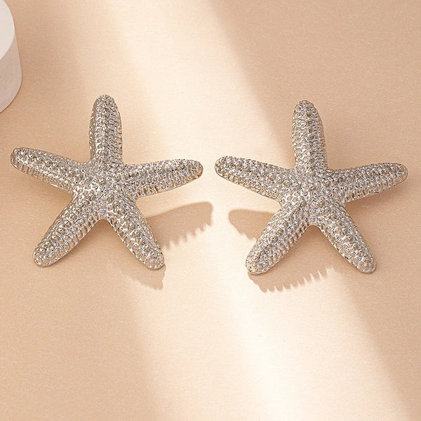 shell earrings-silver starfish earrings-shell jewelry-starfish earrings