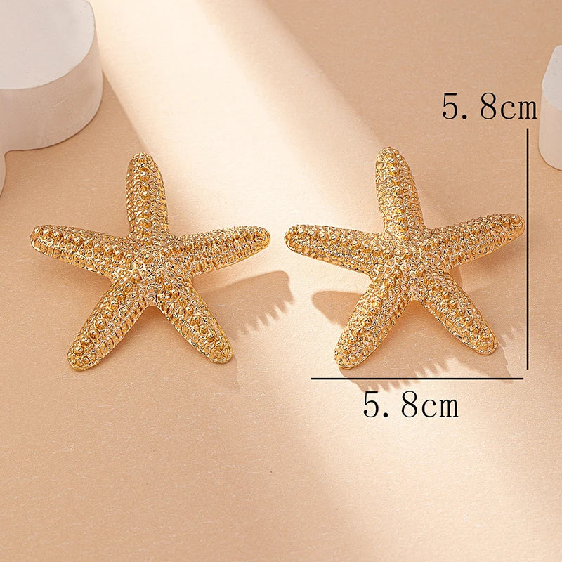 shell earrings-golden starfish earrings-shell jewelry-starfish earrings