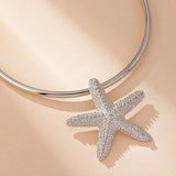 shell necklace-silver choker shell necklace-shell jewelry-starfish choker