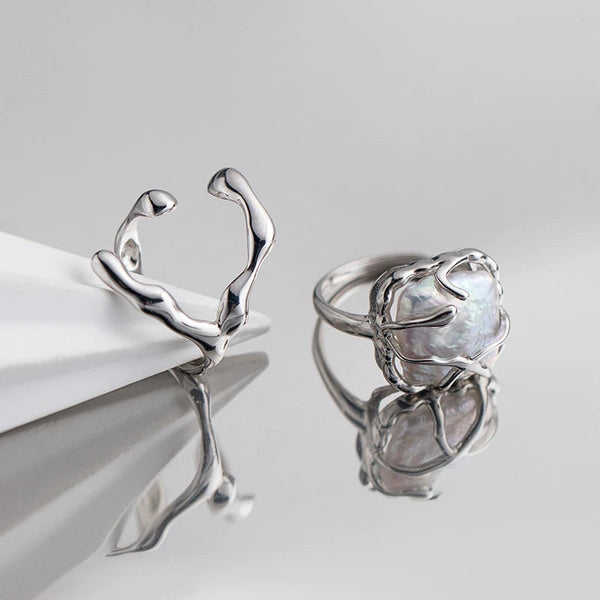 shell ring-silver shell ring-crystal pearl inspered ring-sterling silver pearl ring-shell jewelry