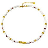 Alt Text 3: Minimalist white shell necklace with subtle gold details displayed on clean background
