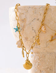 Starfish & Conch Charm Necklaces-shell bracelet-shell jewelry-turquoise bracelet-chain bracelet-beach style-bohemian jewelry-boho style-shell necklaces