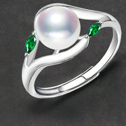 pearl and emerald silver ring- silver pearl ring-silver sterling pearl ring-pearl ring