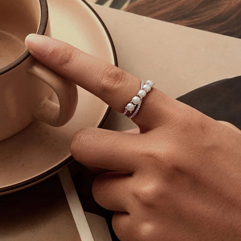 SIlver pearl ring-shell ring-silver ring pearl ring-shell jewelry