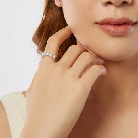 SIlver pearl ring-shell ring-silver ring pearl ring-shell jewelry
