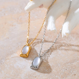 GeoLustre Shell Pendant Necklace-shell necklace-shell jewelry- mother of pearl shell necklace- nacre pendant