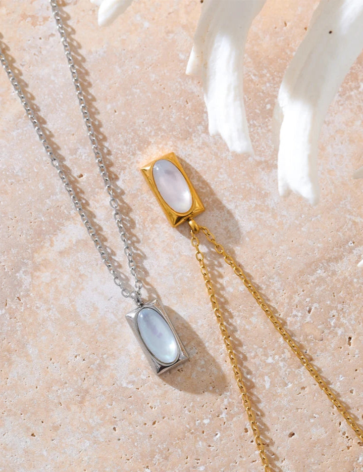GeoLustre Shell Pendant Necklace-shell necklace-shell jewelry- mother of pearl shell necklace- nacre pendant