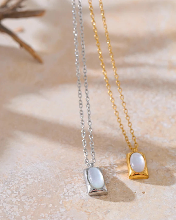 GeoLustre Shell Pendant Necklace-shell necklace-shell jewelry- mother of pearl shell necklace- nacre pendant