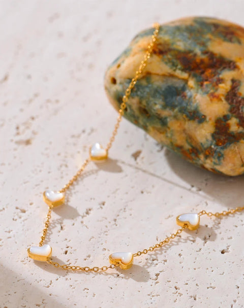 Gold-Kissed Shell Heart Necklace-shell necklace-heart necklace-mother of pearl shell necklace-shell necklace-heart necklace-mother of pearl shell necklace