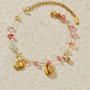 Gold_Cowrie_Shell_Rainbow_Gemstone_Bracelet-shell jewelry-boho style-beach outfit-boho chic style-bohemian jewelry-coastal look-beach style