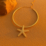 shell necklace-golden choker shell necklace-shell jewelry-starfish choker