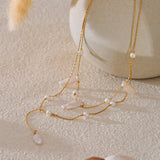 Golden cascade baroque pearl necklace-baroque pearl necklace-pearl necklace-shell necklace-shell jewelry-layered pearl necklace