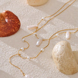 Golden cascade baroque pearl necklace-baroque pearl necklace-pearl necklace-shell necklace-shell jewelry-layered pearl necklace