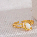golden opal ring-silver ring-shell ring-ocean inspired rin-boho style ring
