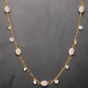 Golden_Tide_Pearl_and_Crystal_Chain_Necklace-chain neclace-pearl chain necklace-shell necklace-shell necklace-shell jewelry