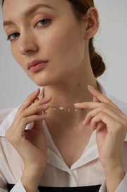 Golden_Tide_Pearl_and_Crystal_Chain_Necklace-chain neclace-pearl chain necklace-shell necklace-shell necklace-shell jewelry