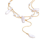 Golden cascade baroque pearl necklace-baroque pearl necklace-pearl necklace-shell necklace-shell jewelry