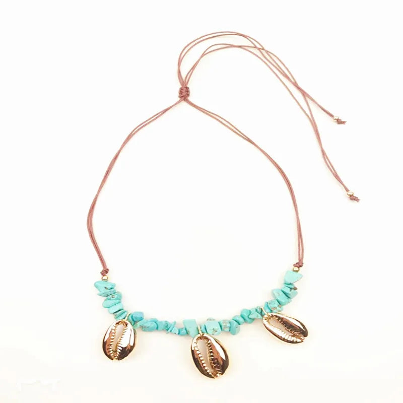 The Aegean Spirit Turquoise & Cowrie Choker, Bracelet & Earrings
