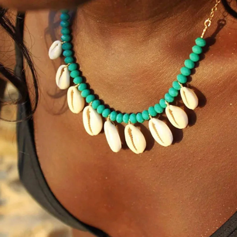 The Aegean Spirit Turquoise & Cowrie Choker, Bracelet & Earrings