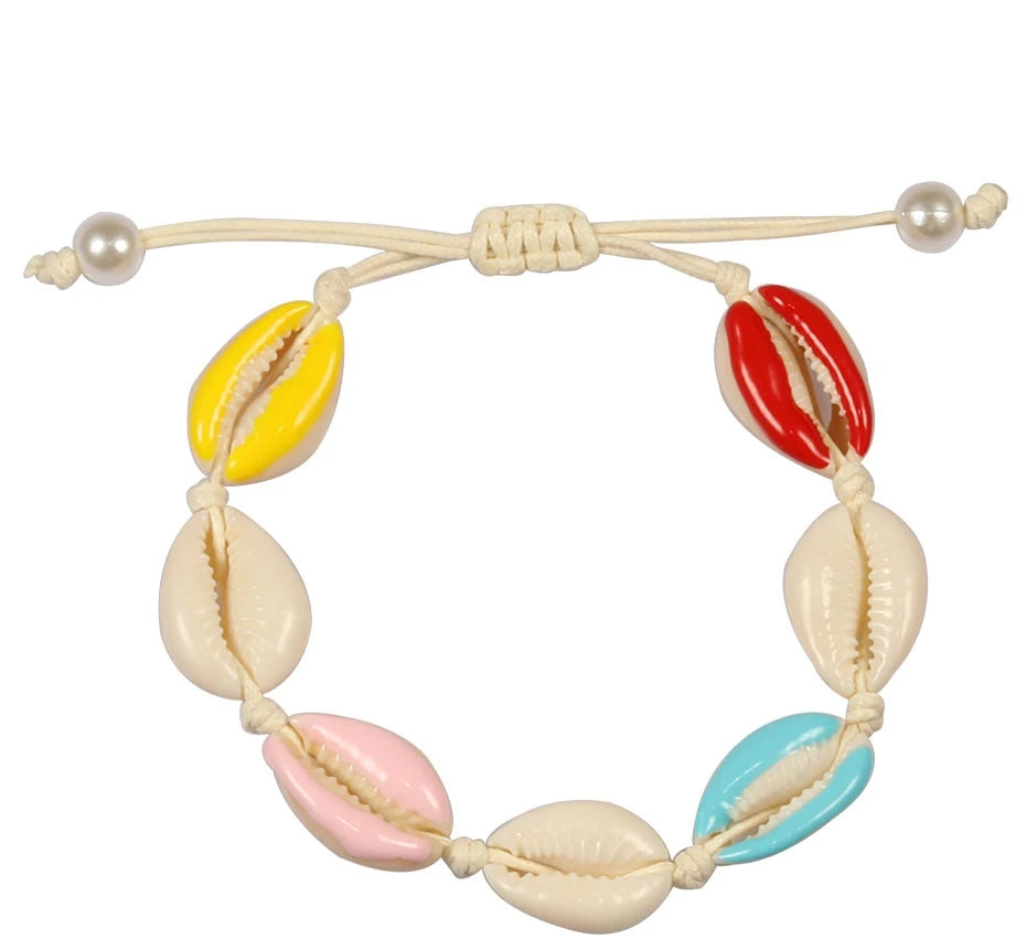 Colorful Cowrie Shell Bracelet – Rope Tie Boho Style