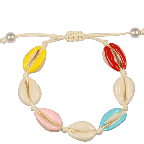 Colorful Cowrie Shell Bracelet – Rope Tie Boho Style