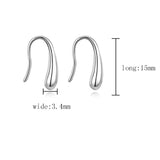 Silver  drop earrings with measurements on a white background