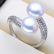 Pearl Ring-chic silver ring-925 sterling silver ring-pearl ring-Duo pearl ing and zirkon