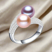 Pearl Ring-chic silver ring-925 sterling silver ring-pearl ring-Duo pearl ing and zirkon