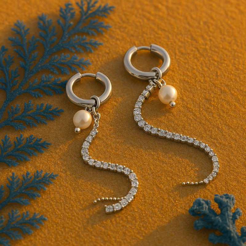 Shell earrings-shell jewelry-dangle pearl earrings-gold C&Z pearl earrings- platiniul pearl earrings