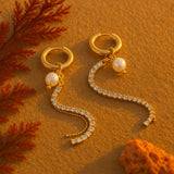 Shell earrings-shell jewelry-dangle pearl earrings-gold C&Z pearl earrings