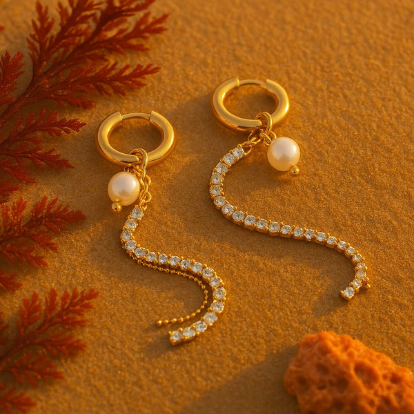 Shell earrings-shell jewelry-dangle pearl earrings-gold C&Z pearl earrings