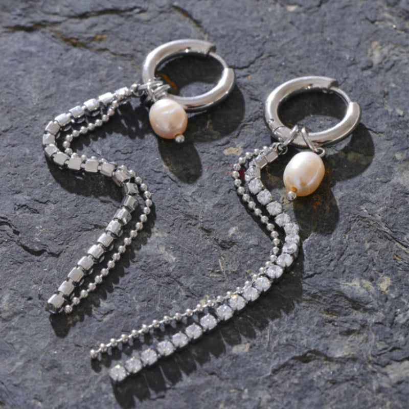 Shell earrings-shell jewelry-dangle pearl earrings-gold C&Z pearl earrings- platiniul pearl earrings