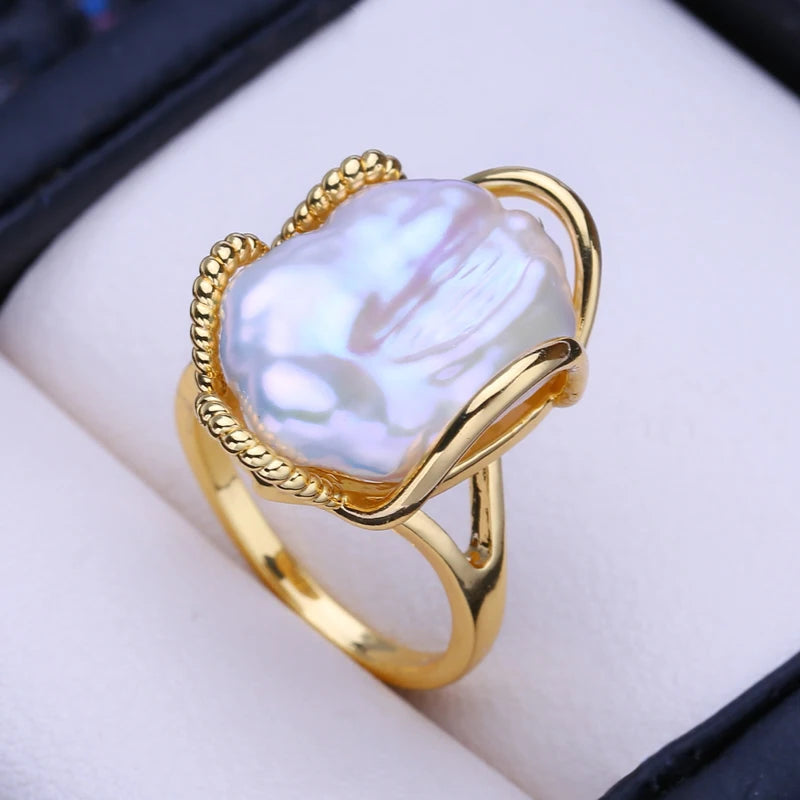 Mermaid's Dream Baroque Pearl Ring  silver in box-pearl ring-sterling silver pearl ring-shell ring-shell jewelry-gold pearl ring