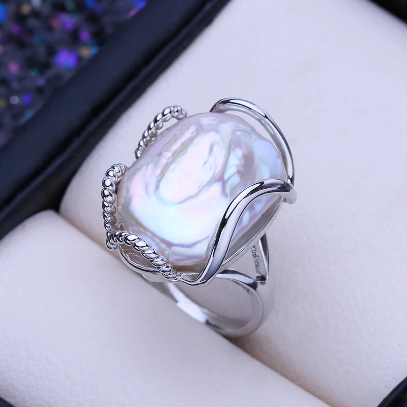 Mermaid's Dream Baroque Pearl Ring  silver in box-pearl ring-sterling silver pearl ring-shell ring-shell jewelry-gold pearl ring