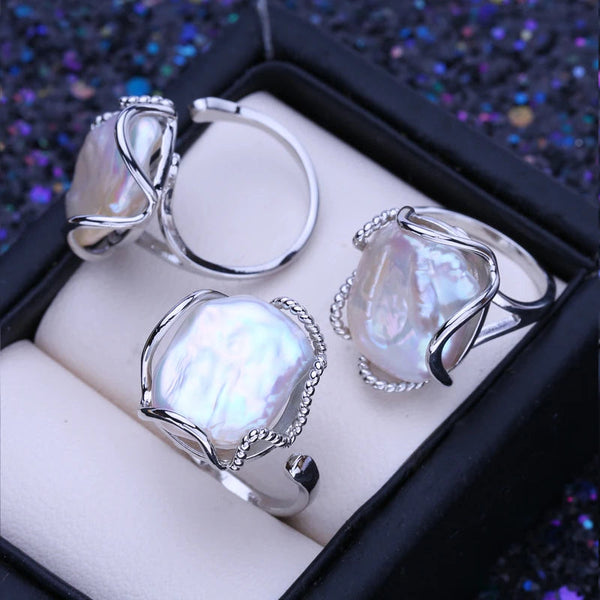 Mermaid's Dream Baroque Pearl Ring  silver in box-pearl ring-sterling silver pearl ring-shell ring-shell jewelry