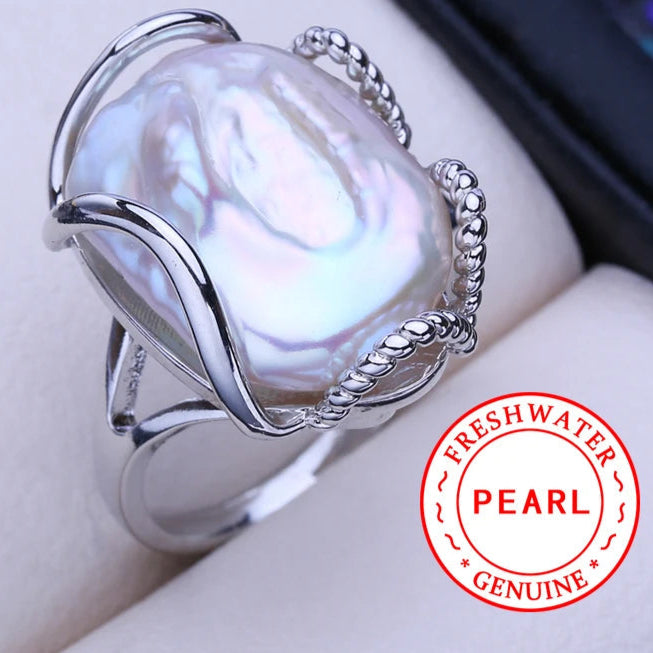Mermaid's Dream Baroque Pearl Ring  silver in box-pearl ring-sterling silver pearl ring-shell ring-shell jewelry